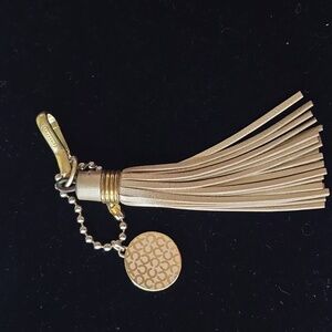Coach Gold Tassel Keychain with Signature  C's Cream And Gold Disc